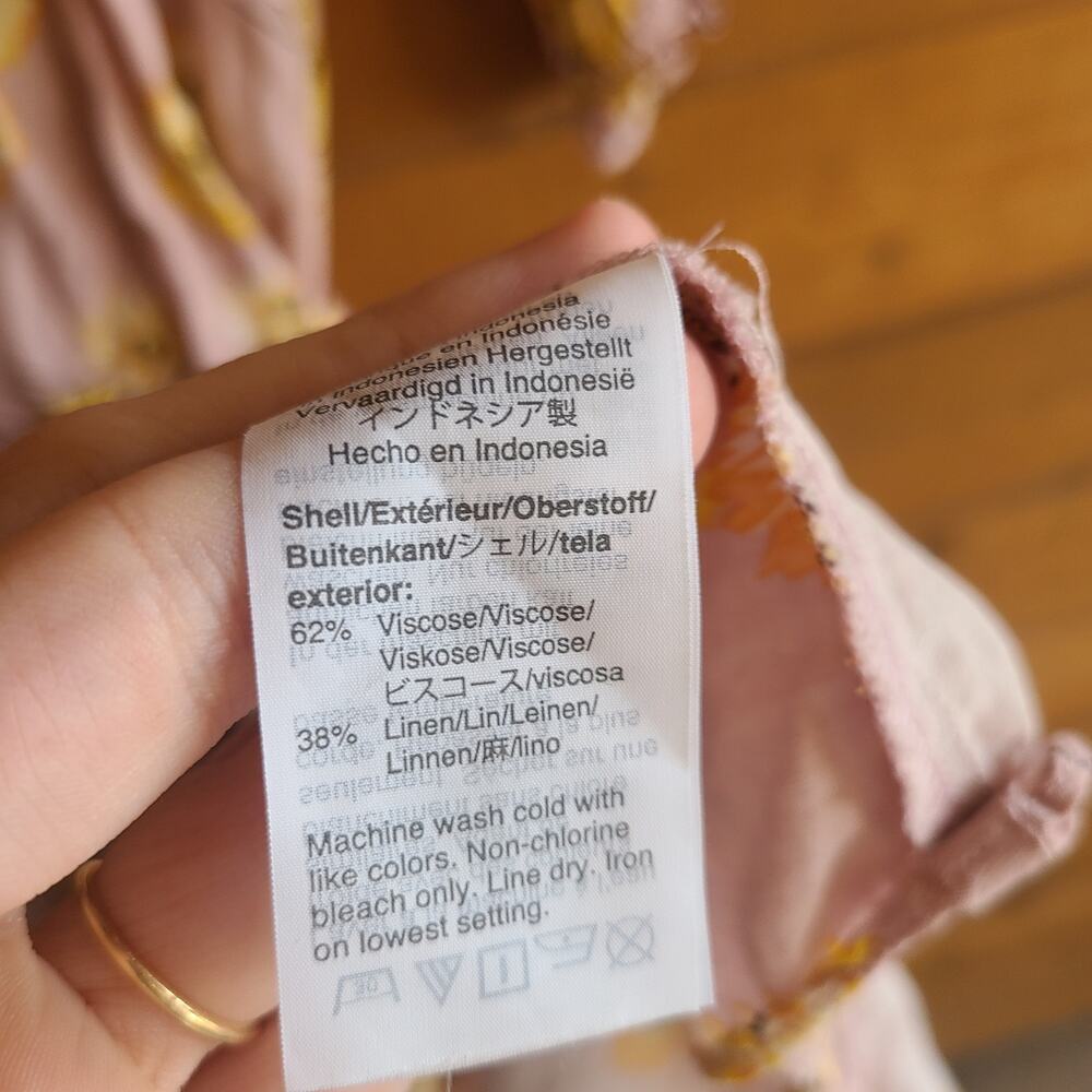 Madewell Linen Dress Pink Dutch Danelions Pink Floral Wrap Dress XS Boho Cottage - Picture 6 of 6